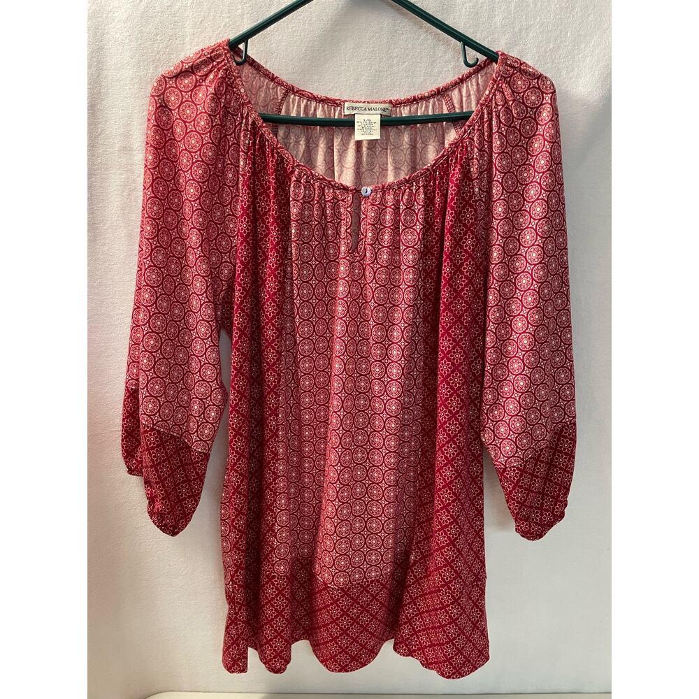 Rebecca Malone Large Red white design spandex 5%‎ womens top